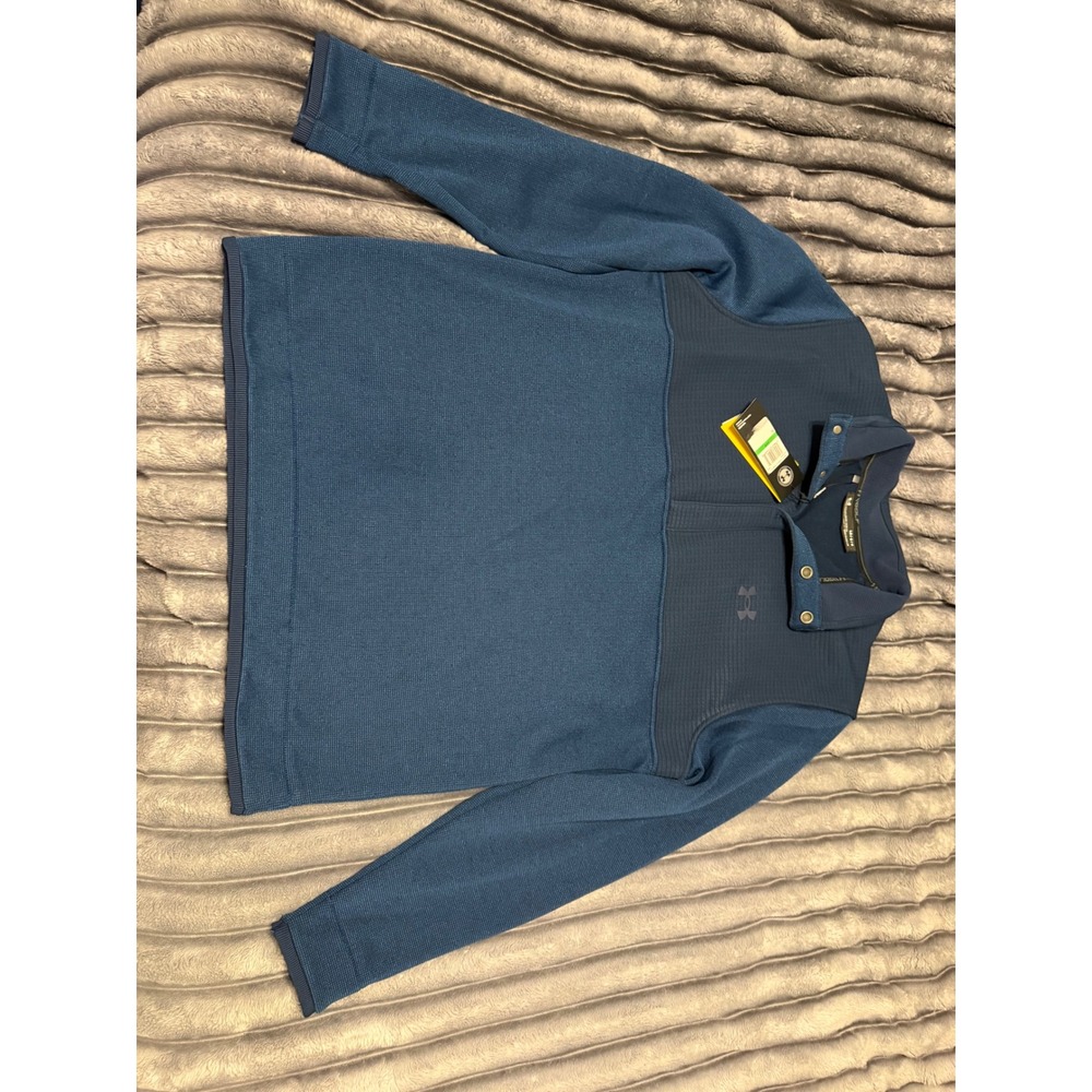 Under Armour Storm Golf Sweater Mens Large Blue Waffle Knit Snap Mock Neck New
